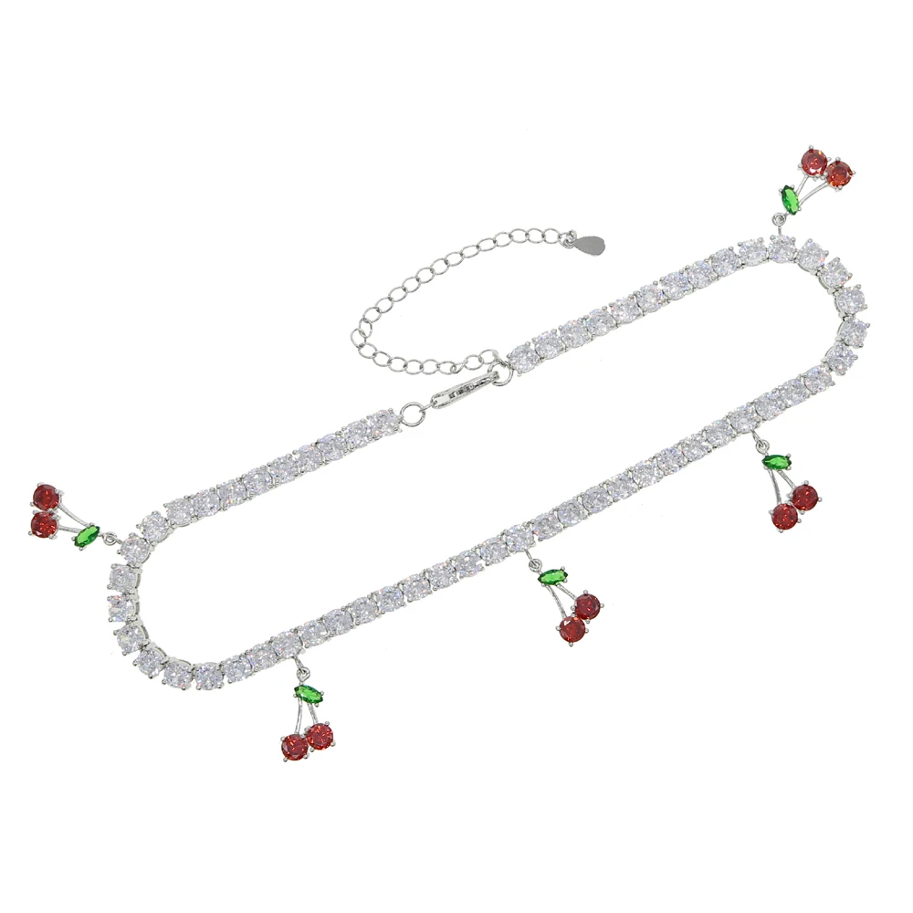 Iced out sparking bling 5A cz мощеный 2020 лето новый милый Вишневый талисман с прозрачными