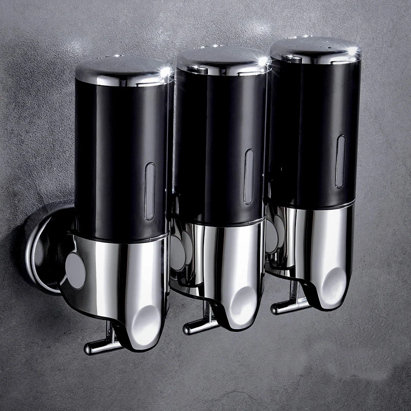 Black 1500ml Luxury 1500ml SoapDispenser Wall Mount 3 Heads ABS Electroplated Shampoo Dispenser Punch Selection for Bathroom Accessories - Цвет: Black 1500ml
