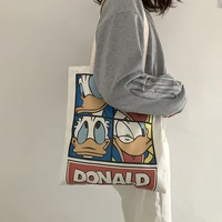 womens donald duck canvas tote bags korean students shoulder cotton cloth shopping bag foldable shopper bag handbag for girls