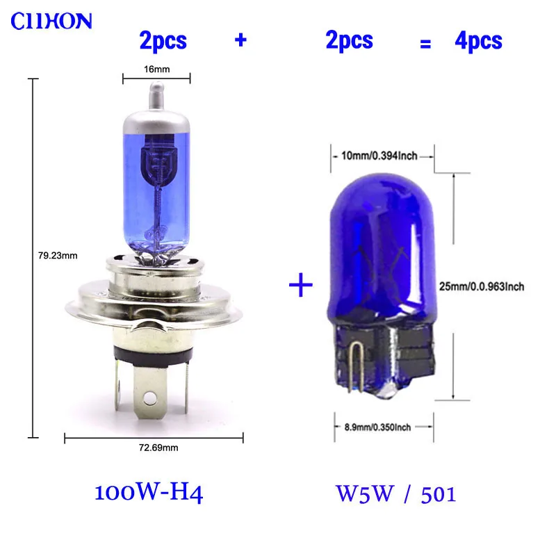 Mix Set-100W Ciihon 4 шт. для VW POLO 6N1 94-99 хэтчбек салун 55 Вт 100 Вт Супер Белый Ксенон H4 HID Высокий/низкий/боковой фары Набор ламп - Испускаемый цвет: Mix Set-100W