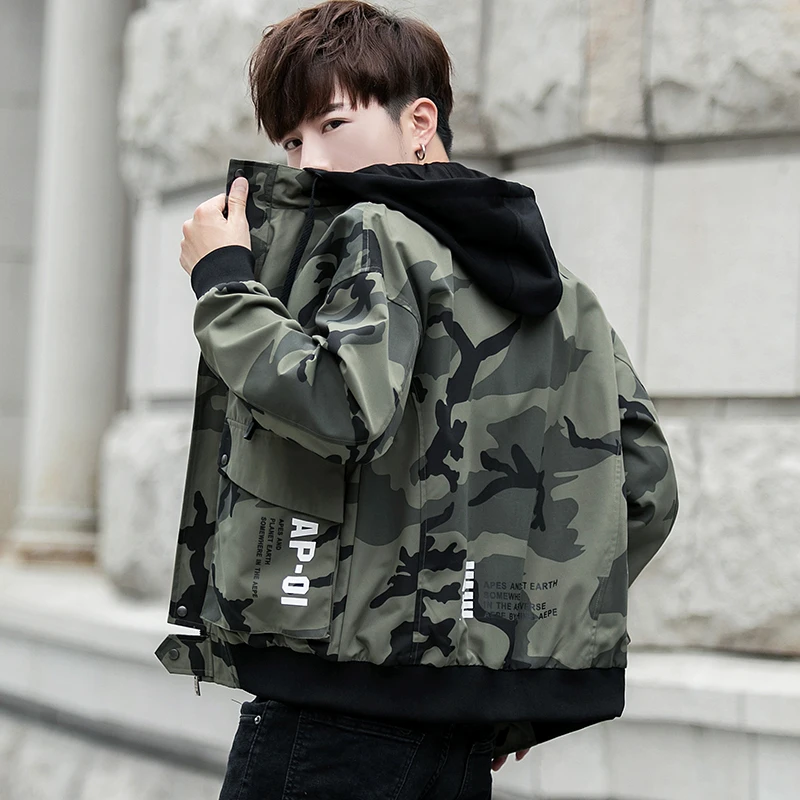 

2019 Jacket men camouflage printed homme coats hooded big pockets plus size M-4XL male outerwear vintage man coats clothing