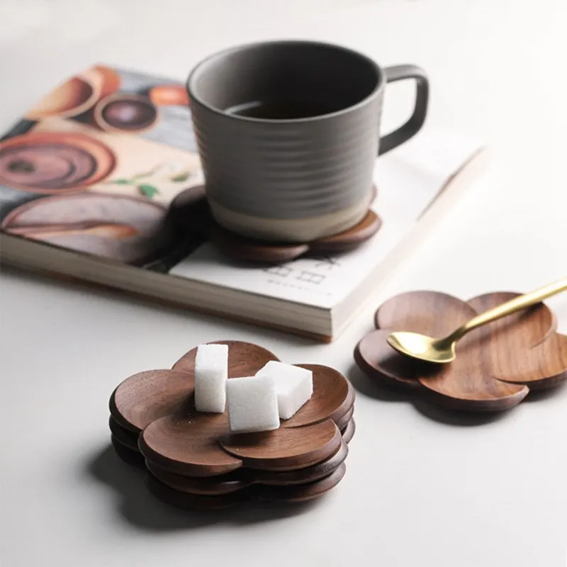 

Wooden Coffee Cup Mat Blackhu Flower Petal Mug Pad Heat Resistant Hot Water Milk Cup Mat Home Drinkware Supplies
