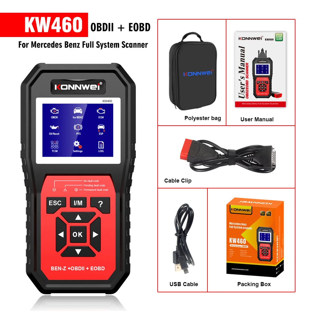 

Автомобильный тестер KW460, замена для Mercedes-Benz OBD II + EOBD-сканер, диагностический прибор, замена инструментов для ремонта