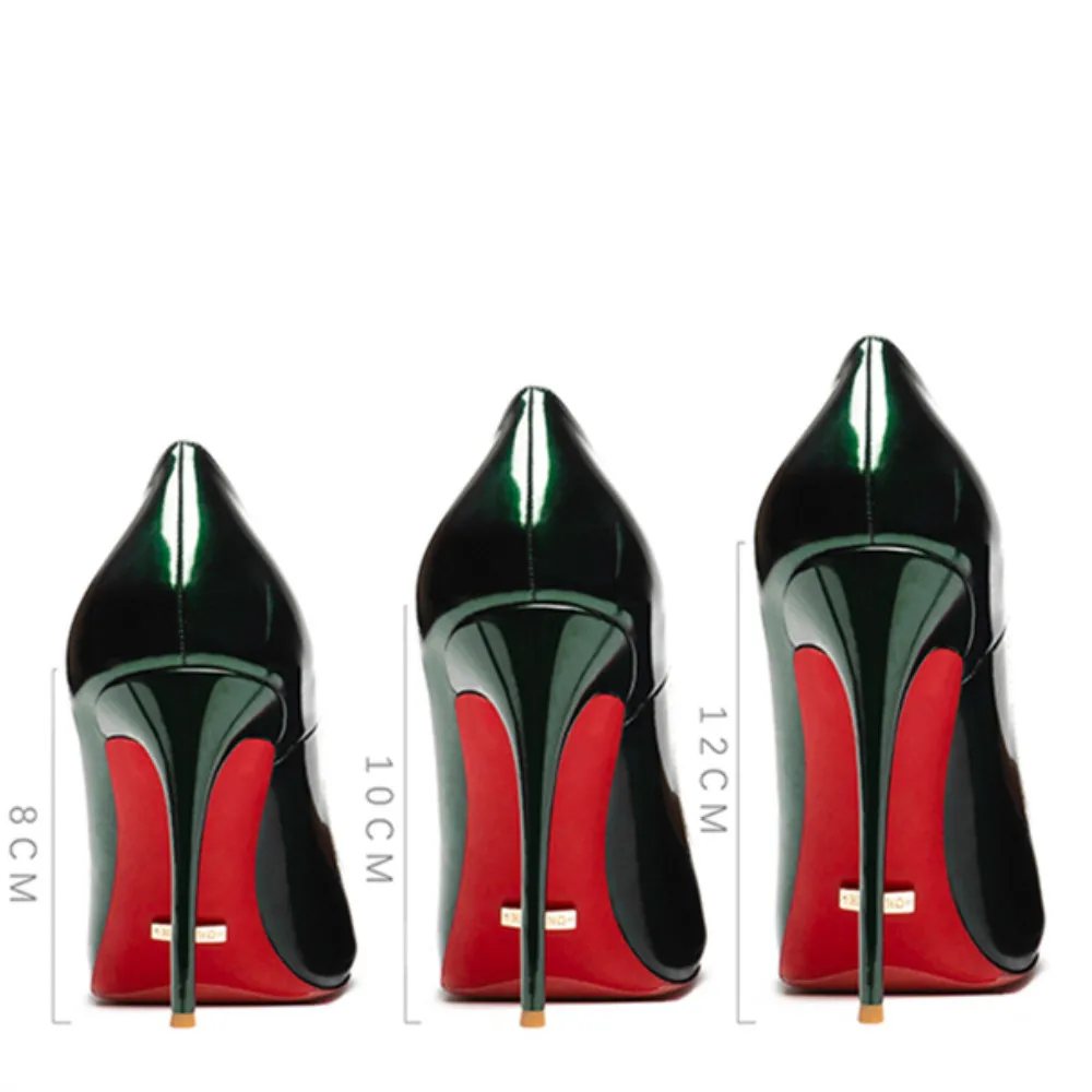 Spring Summer Women's Sexy Pumps 12cm High Heeled Bright Genuine Leather Shoes Wedding Red Bottom Heels Silver Lady Stiletto OL | Обувь