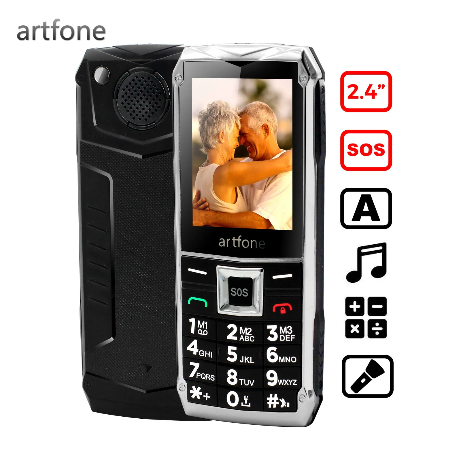 

2,4 дюймовый цветной экран, большая кнопка для пожилых людей, Artfone Dual SIM, двойной режим ожидания, разблокированный GSM, SOS