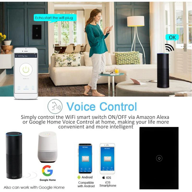 Умный настенный выключатель с Wi-Fi Tuya сенсорный для 1 2 3 клавиши дистанционное