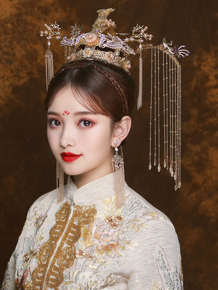 NiuShuya роскошная китайская традиционная диадема феникса длинная кисточка Hairwear Cheongsam свадебный головной убор свадебные аксессуары для волос