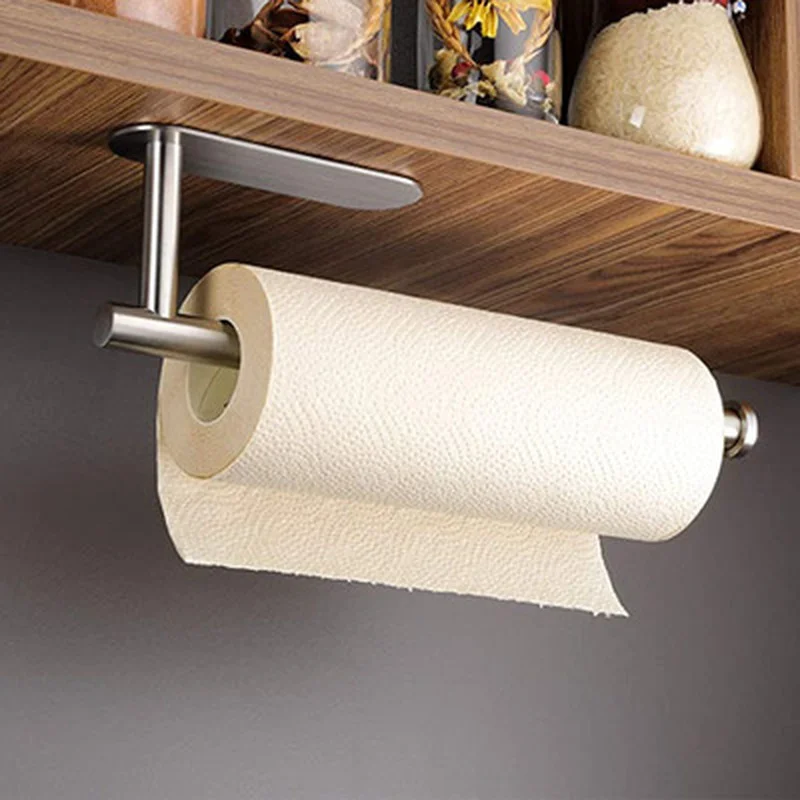 

34cm Large Self Adhesive Wall Mounted Stainless Steel Toilet Paper Roll Holder Racks Holders Kitchen Toilet Tissueing Towel Rack