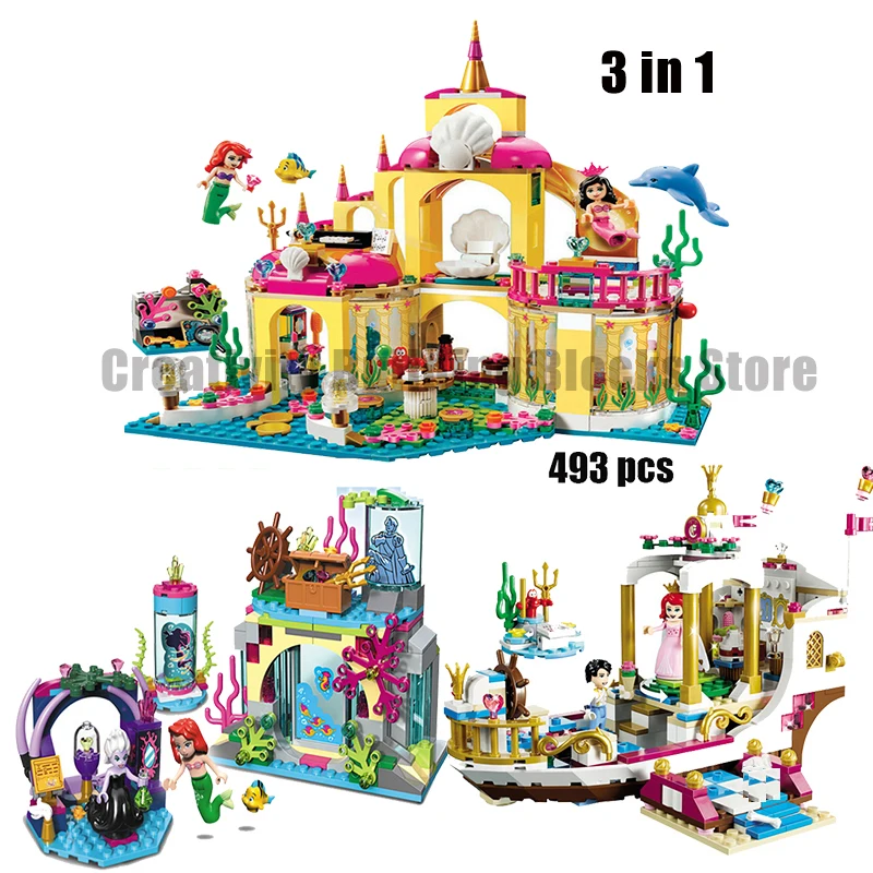 

2021 New Disney Classic Movie Cartoon Mermaid Princess Series Undersea Palace Building Block Model Set Children's Toy Gift