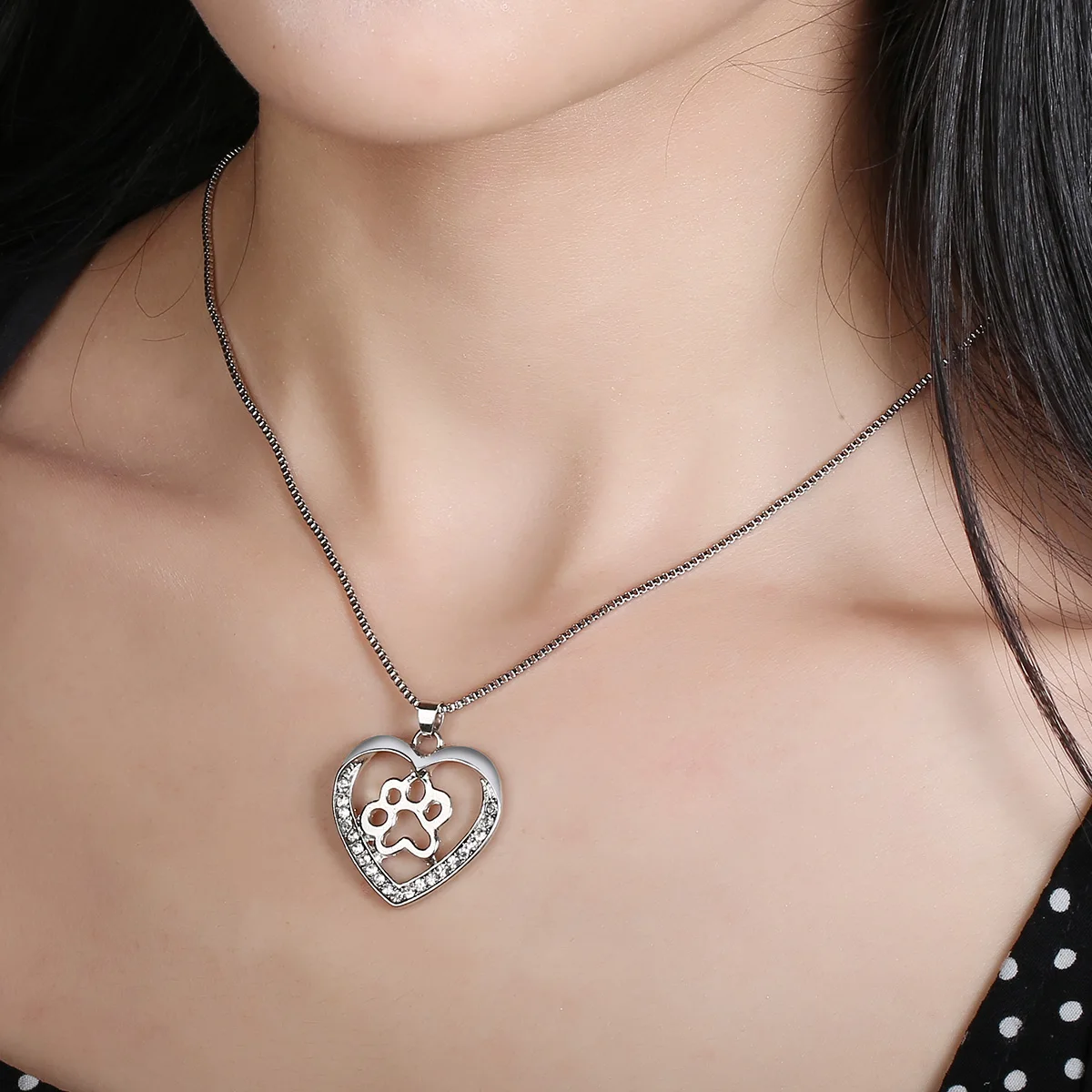 Shellhard Crystal Rhinestone Pendant Chain Necklace Silver Color Dog Puppy Paw Footprint Necklaces Love Animal Pet Jewelry | Украшения и