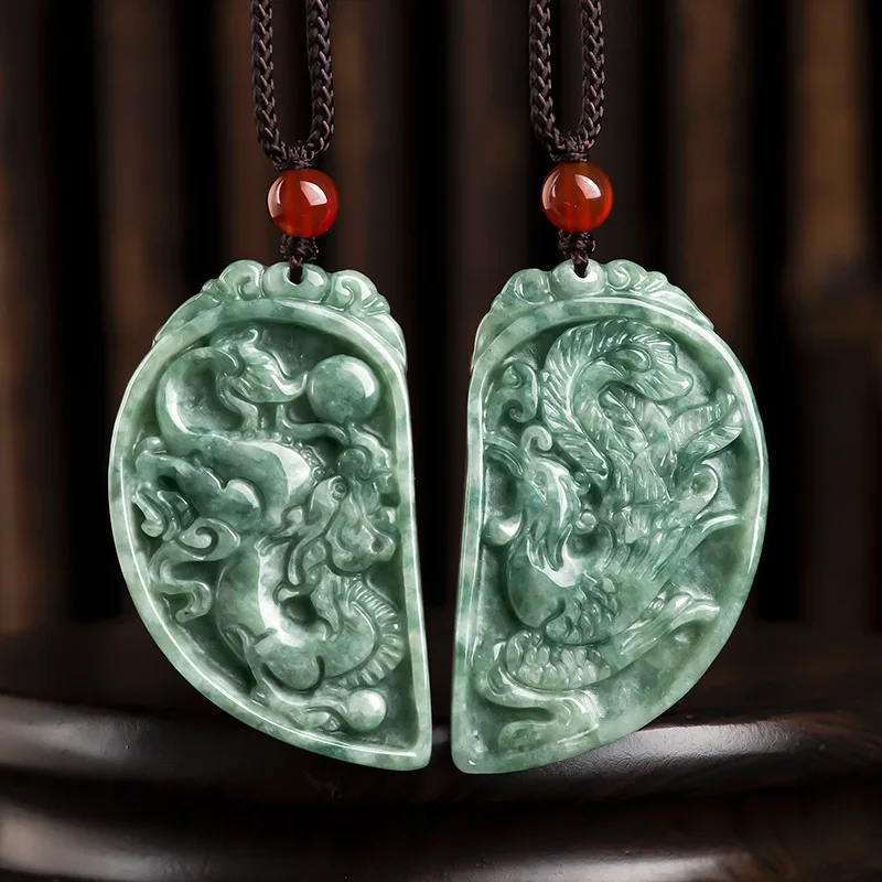 Hot Selling Jade Dragon and Phoenix  Couple Pendant Charm Jewellery Hand-Carved Pendant for Women Men Fashion Accessories