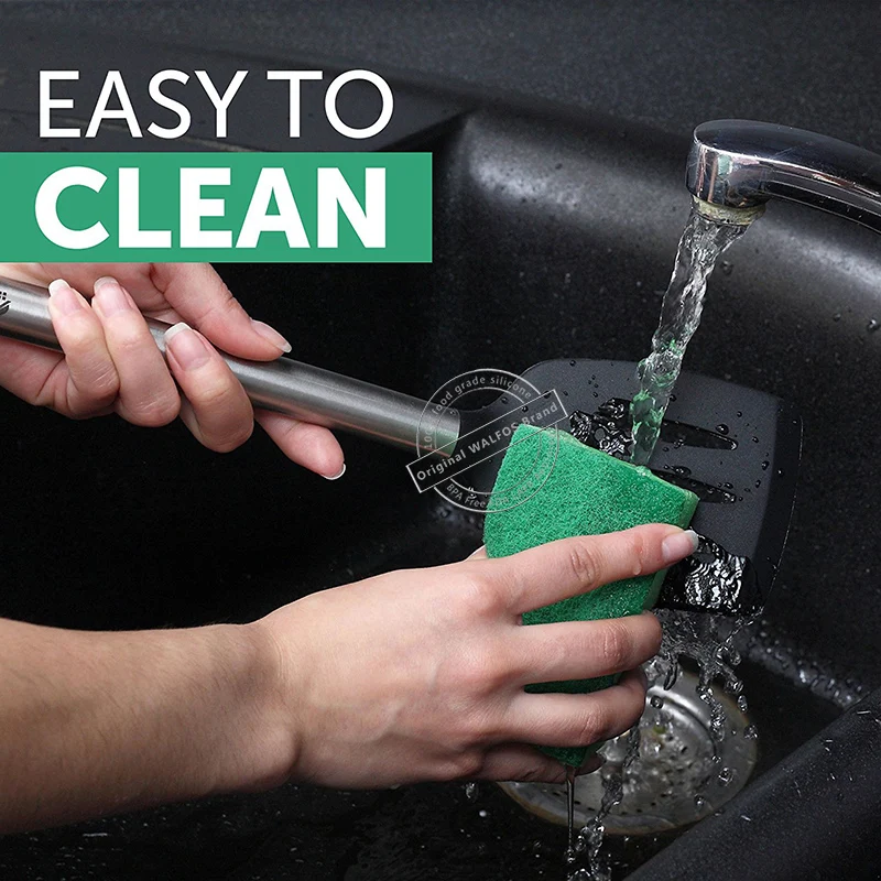 

WALFOS 100% FOOD GRADE Silicone Cooking Spoon Soup Ladle-Egg Spatula Turner Kitchen Tools Stainless Steel Cooking Utensil Set