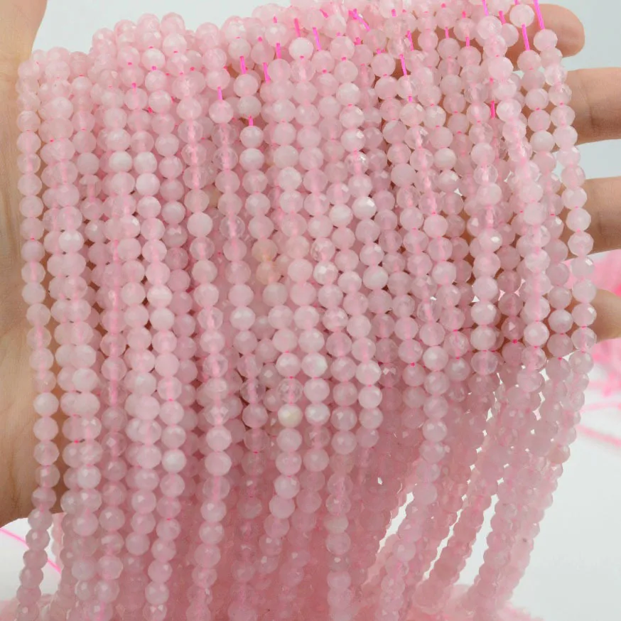 Граненые бусины из натурального камня с розовыми кристаллами 2 3 мм полуфабрикаты