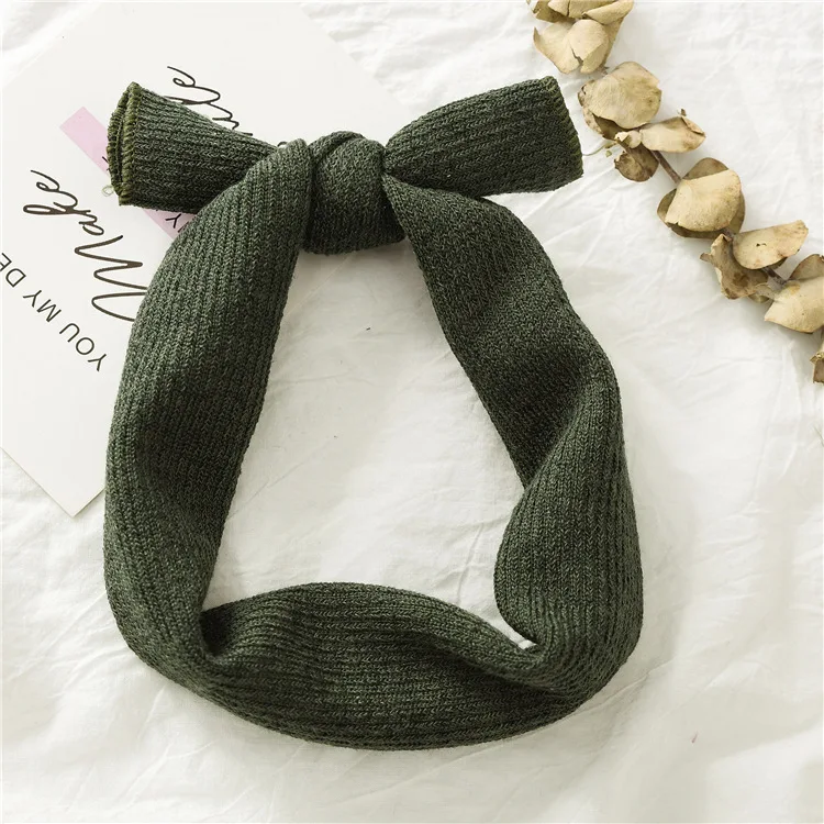 dark green Ruoshui детская осенне-зимняя вязаная головная повязка, однотонные Детские аксессуары для волос, эластичная резинка для волос, повязка на голову, детский обруч для волос - Цвет: dark green