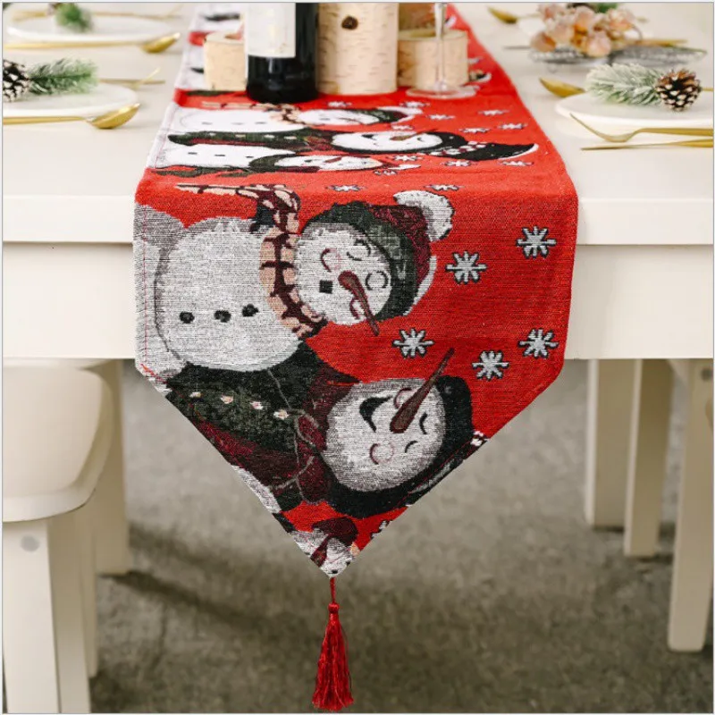 

Santa Claus Table Runner Christmas Ornament Knitted Fabric Creative Christmas Table Runner Dining Table Decorate Home Dress Up