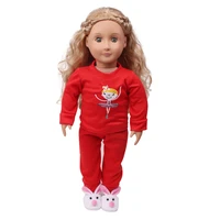 18 inch girls doll dress american newborn casual red cartoon pajamas baby toys clothes fit 43 cm baby dolls c697