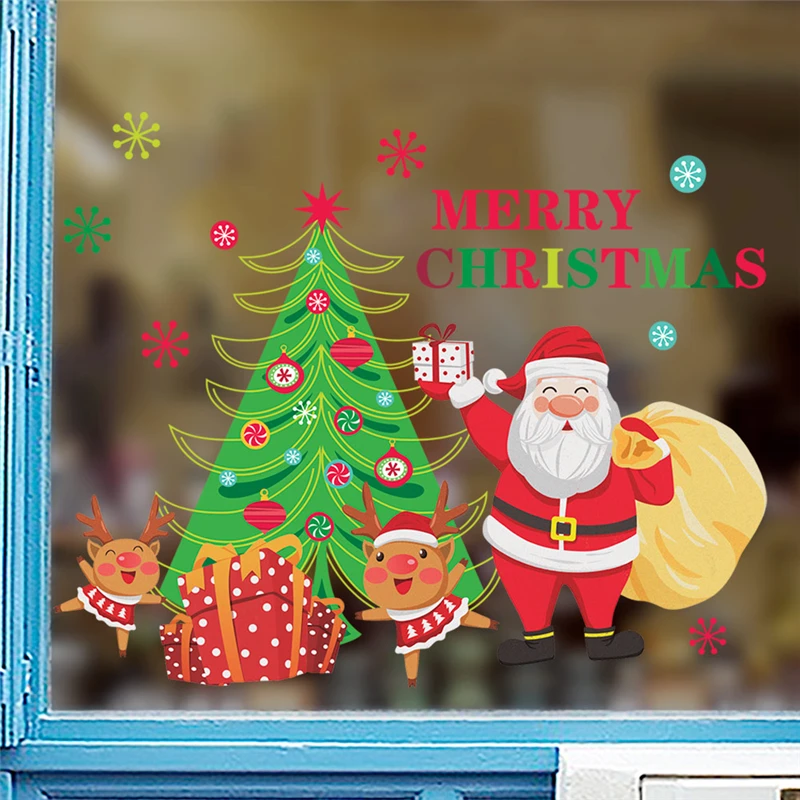 Мультяшный Санта Клаус дает подарки настенные наклейки для детской комнаты окна