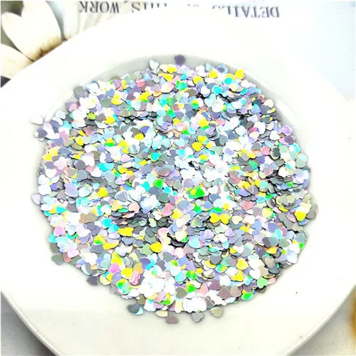 Laser Silver 10g Ультратонкая PET Блестки 3 мм Сердце Лазерная блестящая 3D блестка для ногтей блестка Eo-Friendly свободные блестки для украшения ногтей 10 г - Цвет: Laser Silver 10g