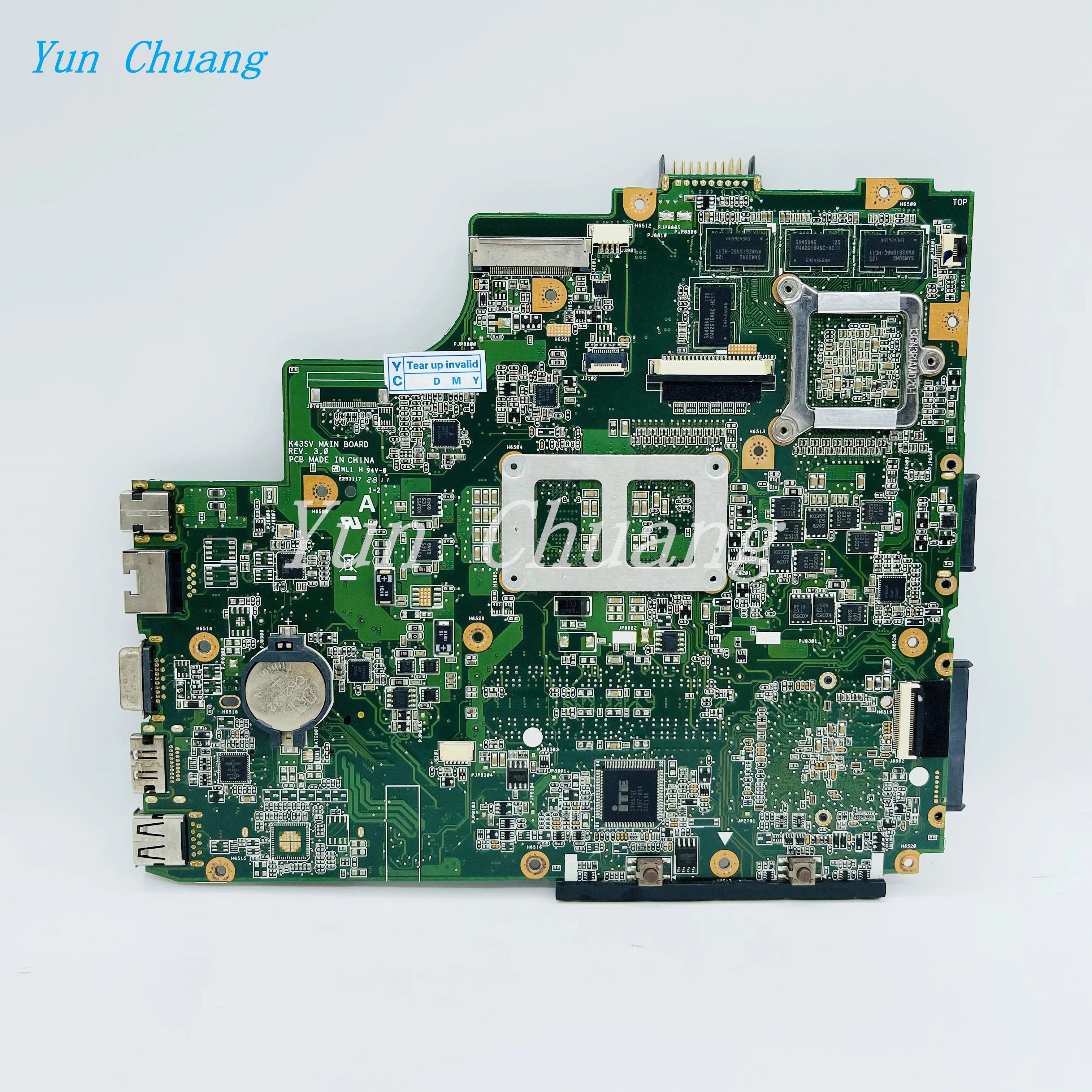 Материнская плата K43SV для ноутбука ASUS K43SJ K43SC A43S X43S K43S материнская HM65 GT540M 2 ГБ DDR3 100%