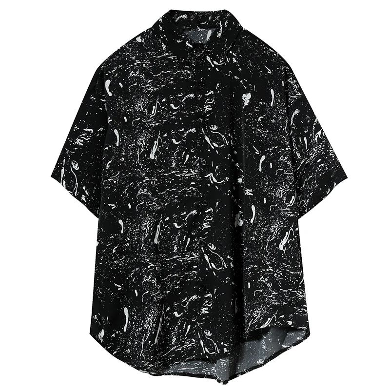 

IEFB 2021 Summer New Korean Trend Loose Design Splash Ink Half Sleeve Shirt Men's Clothing Chic Lapel Loose Causal Tops 9Y7445