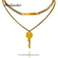 monlansher 2 layer chain key pendant necklace gold color titanium steel chain necklace minimalist layered necklaces jewelry gift