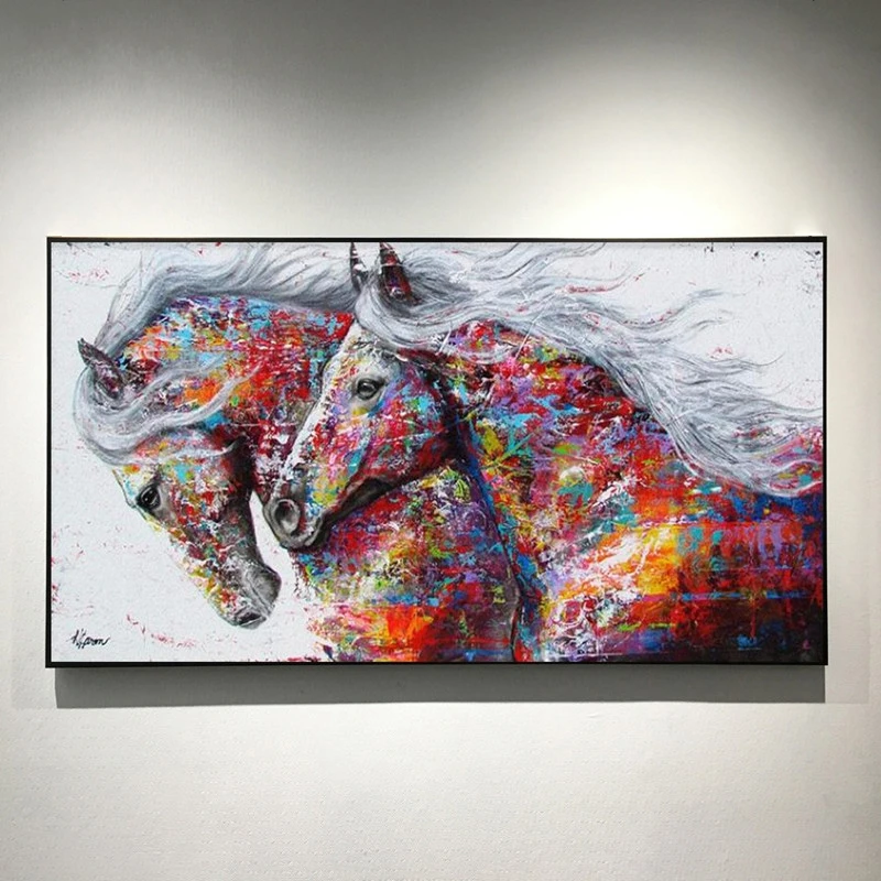 

Modern Abstract Animal Two Running Horses Canvas Painting Poster Cuadros Wall Art for Living Room Home Decor (No Frame)