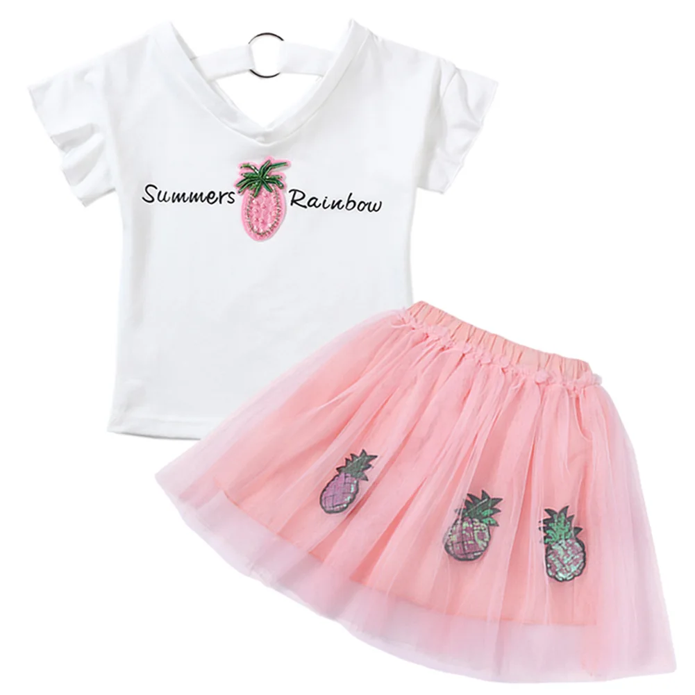 От 2 до 7 лет детская одежда комплект с юбкой для девочки белая футболка надписью