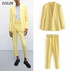 Женские брюки Za с высокой талией, шаровары с поясом и карманами, офисные модные брюки с поясом, розовые, фиолетовые, свободные, TRF, черные