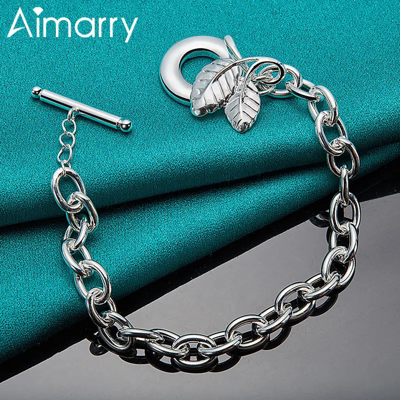 

Aimarry 925 Sterling Silver Double Leaf Pendant TO Bracelet For Charm Women Party Engagement Wedding Gifts Fashion Jewelry