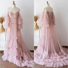 Розовое прозрачное Тюлевое платье, халат, платье для беременных для фотосессии, многослойные тюлевые платья для беременных женщин, одежда для фотосъемки