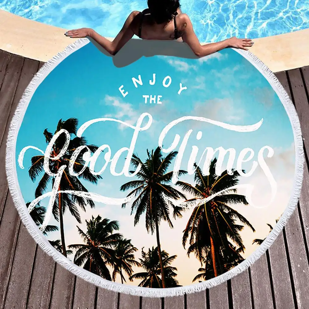 Зеленое растение кактус мраморные листья Пляжное банное полотенце круглое море