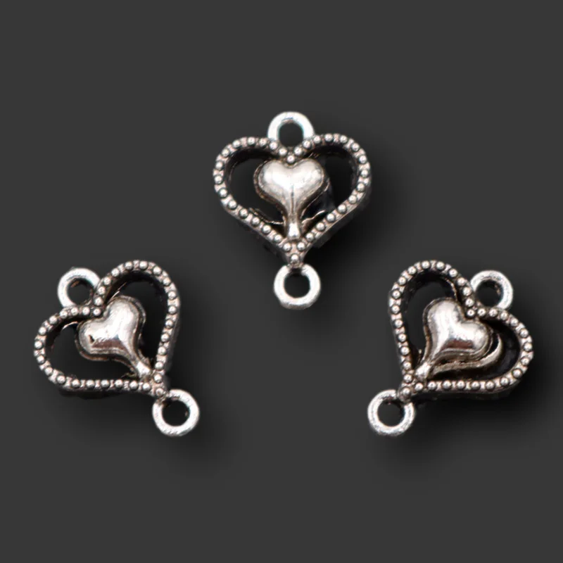 50 шт посеребренные 3D мини композитный сердца разъемы ретро браслет ожерелье