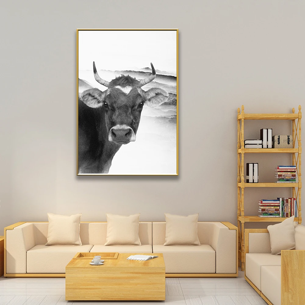 Постеры и принты на холсте с изображением коровы HD Минималистичная Настенная
