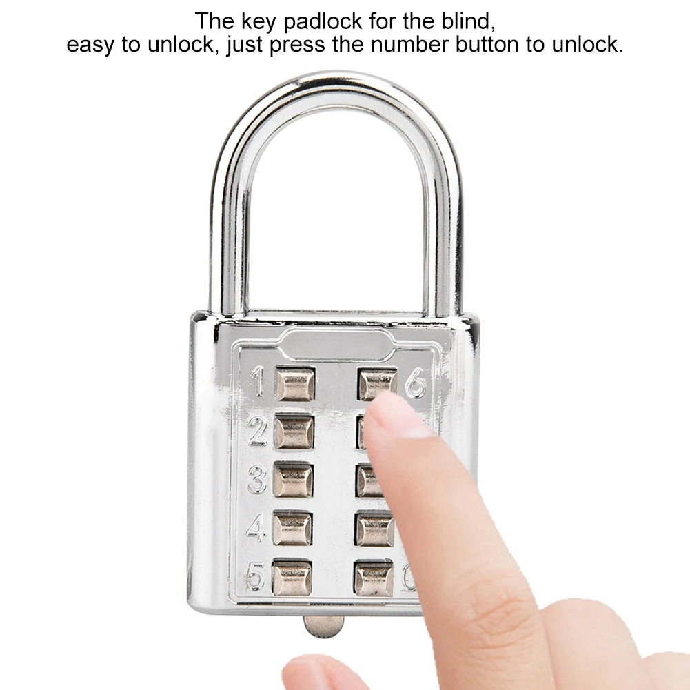 

10 Digit Password Padlock Zinc Alloy Push Blind Button Combination Padlock Luggage Zipper Cabinet Drawer Locks For The Blind