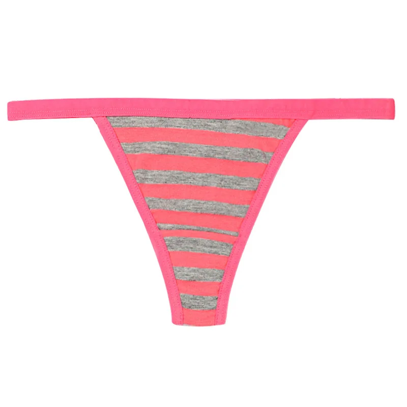

Cotton Thong Women Underwear Sexy T-Back Female Lingerie Antibacterial Stripes Thin Drawstring Panties Girl Breathable G-string