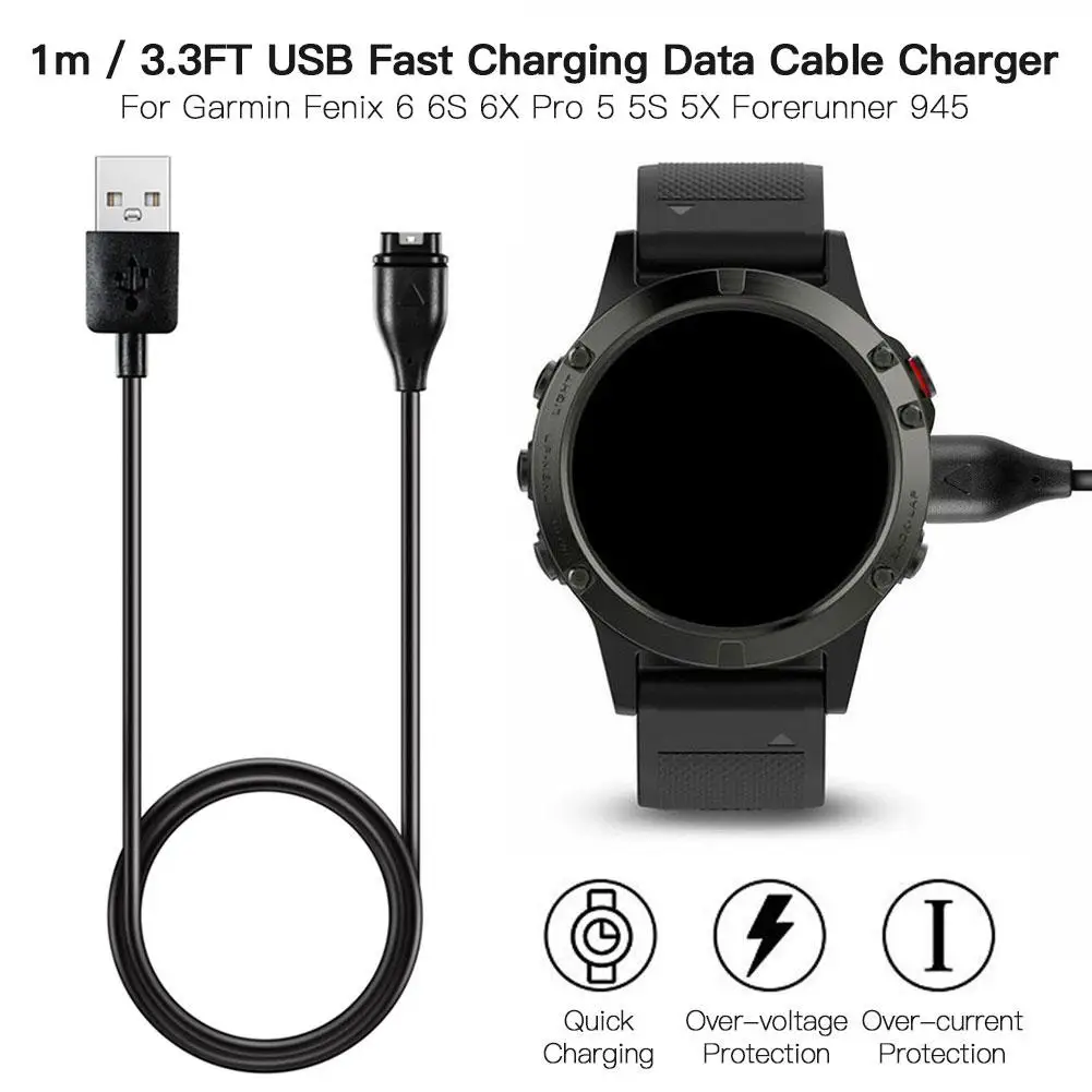 

1m USB Charger Fast Charging Wire Cable For Garmin Fenix 6 6S 6X Pro Fenix 5 5S 5X Forerunner 945 935 245 Vivoactive 3 Vivosport