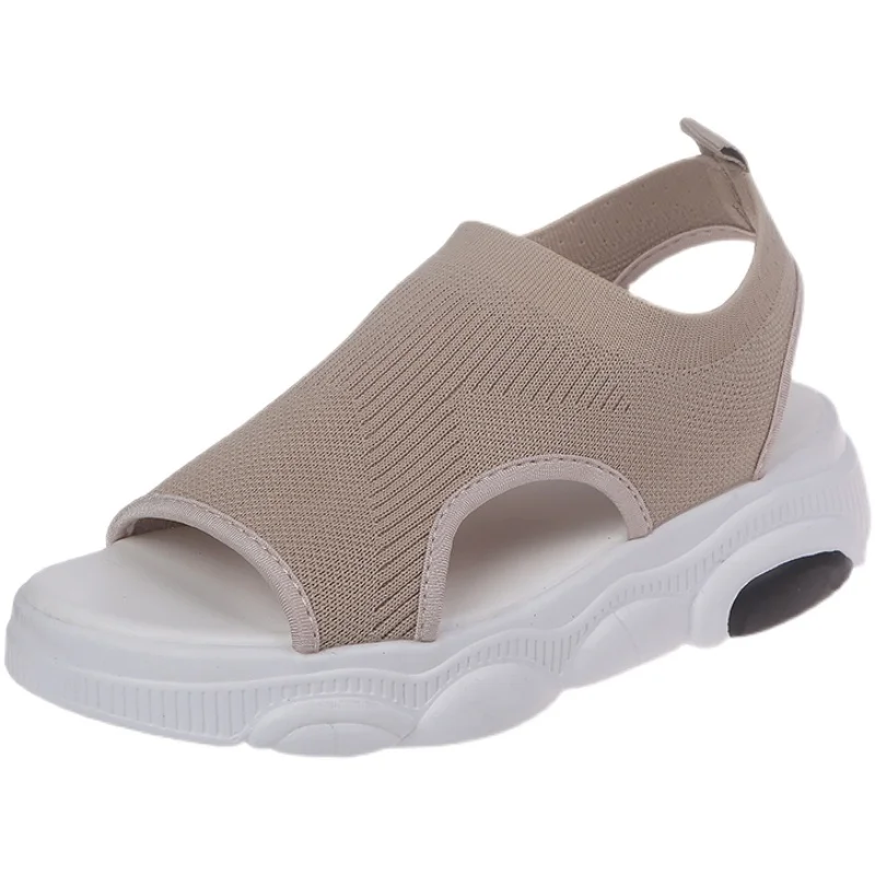 

2021 Summer Clear Heels Clogs Wedge Sandals Elastic Band Anti-Skid Sale Of Women's Shoes Shallow Mouth Suit Female Beige Med Pla