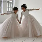 Светильник цвета шампанского для девочек в цветочек детское платье для свадьбы с аппликацией кружевное платье принцессы Свадебная вечеринка платье Платье для первого причастия