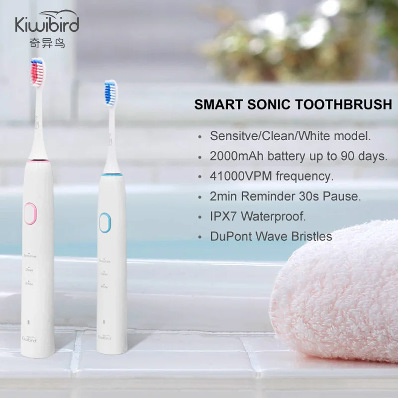 Kiwibird – brosse à dents K3 sonique, poils DuPont, électrique, 40000VPM, étanche, nettoyage des dents sensibles