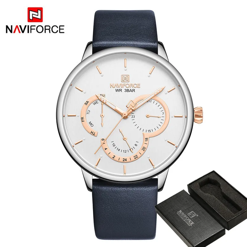 NAVIFORCE роскошные мужские наручные часы спортивные военные водонепроницаемые мужские часы деловые ультра тонкие из натуральной кожи кварцевые мужские часы 3011 - Цвет: NA301105 with box