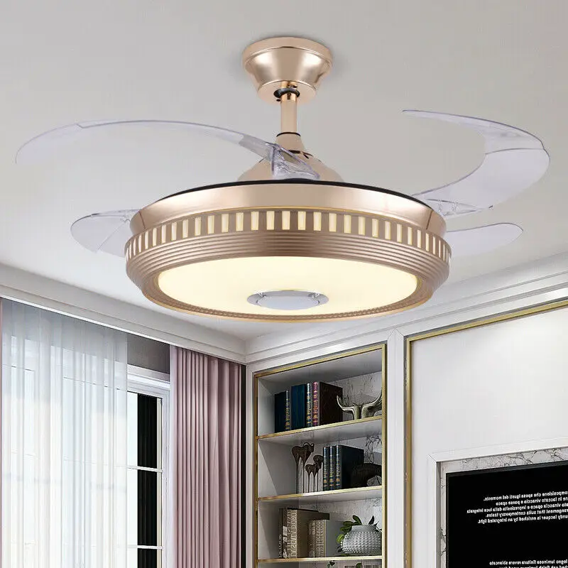 42 &quotЗолотой потолочный вентилятор со светом Bluetooth музыкальный с пультом