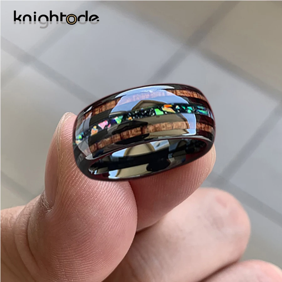 8 мм Черный карбид вольфрама обручальные кольца c огненным опалом/Гавайи КоА