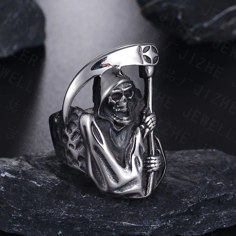 

Punk Mens Boys Steel Biker Rings Skull Jewelry Gift For Him Gothic Men's Skull Ring