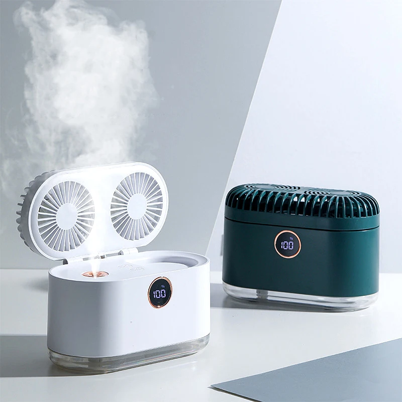 

2 in1 Chargeable Wireless Air Humidifier with Conditioning Fan LED Light Ultrasonic Cool Mist Maker Fogger USB Aroma Diffuser