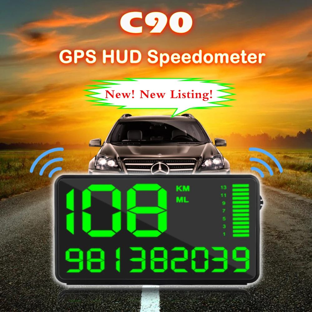 C90 gps Спидометр hud Дисплей автомобильный hud Автомобильный цифровой gps Спидометр Авто Hud Head up дисплей метр большой экран для автомобиля