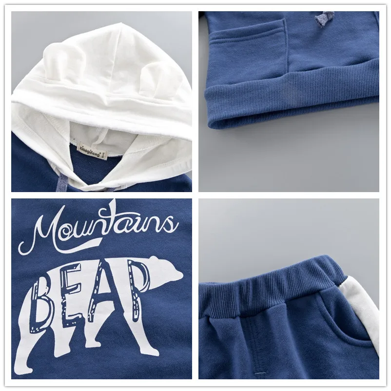Повседневный комплект одежды для маленьких мальчиков свитшот с капюшоном