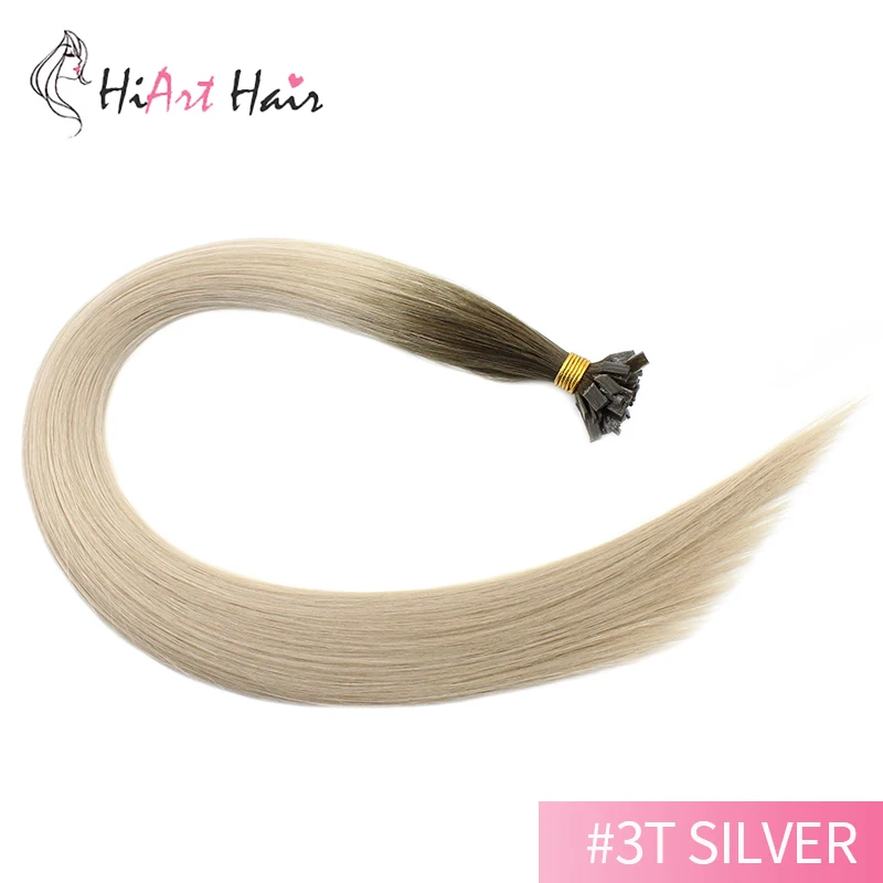 3T SILVER HiArt 1 г/локон, волосы для наращивания на плоских кончиках, человеческие волосы remy, волосы для салона, накладные волосы, прямые, двойные, тянущиеся, 1" 20" 22" - Цвет: 3T SILVER