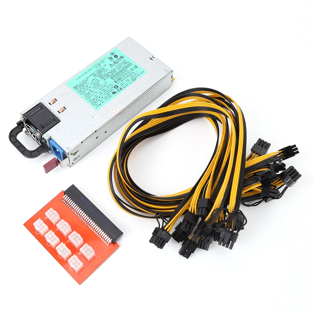 

1200W Mining Power Supply with Breakout Board + Power Cable for BTC Bitcoin ETH Ethereum Miner PSU Power Supply