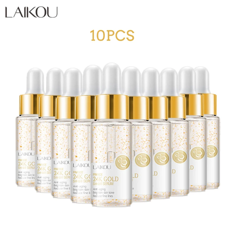 

LAIKOU 24K Золотая сывороточная эссенция с улиткой, Антивозрастная, осветляет тон кожи, уменьшает тонкие линии, увлажняющая сыворотка для лица, ...