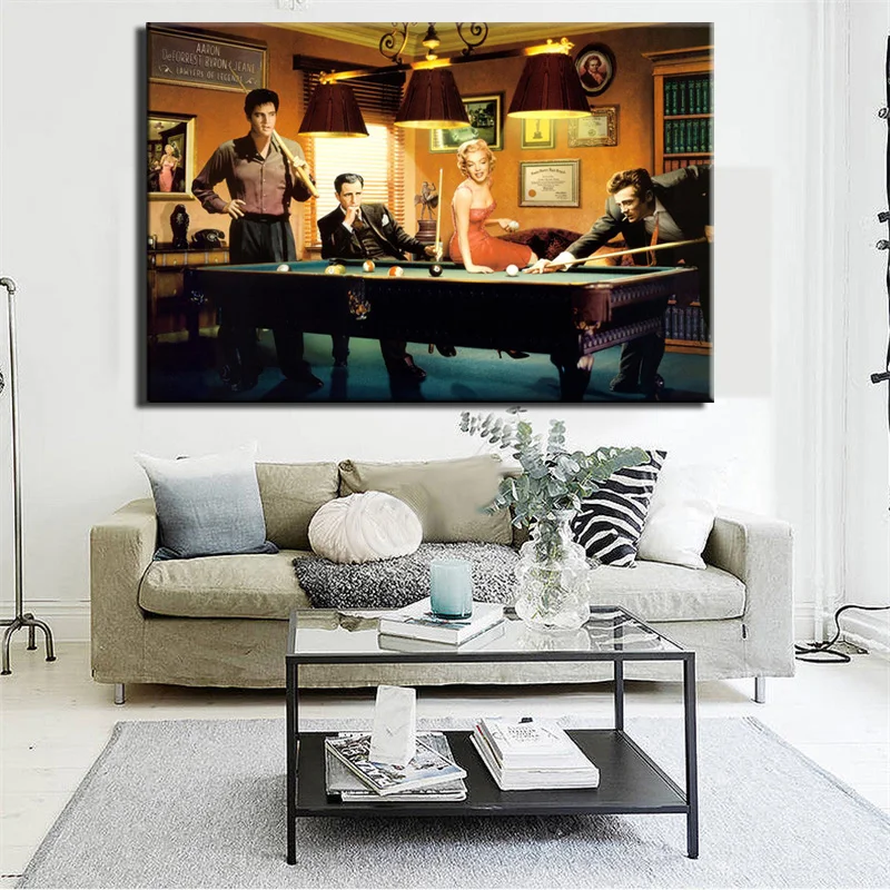 Картина на холсте с изображением известного актера певицы игры в бильярд